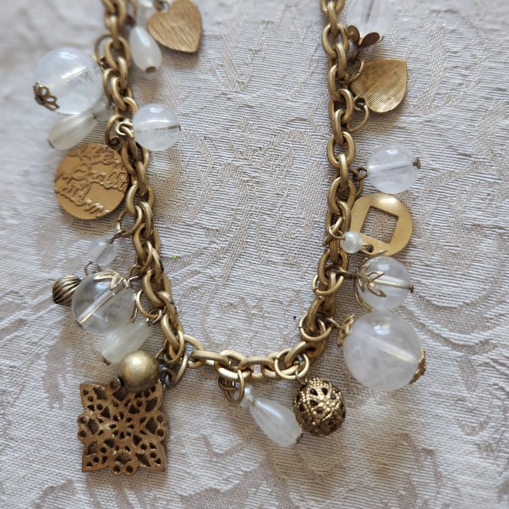 Multi Charm Tree of Life and Heart 9" Necklace w/Gold Tone Chain and Clasp